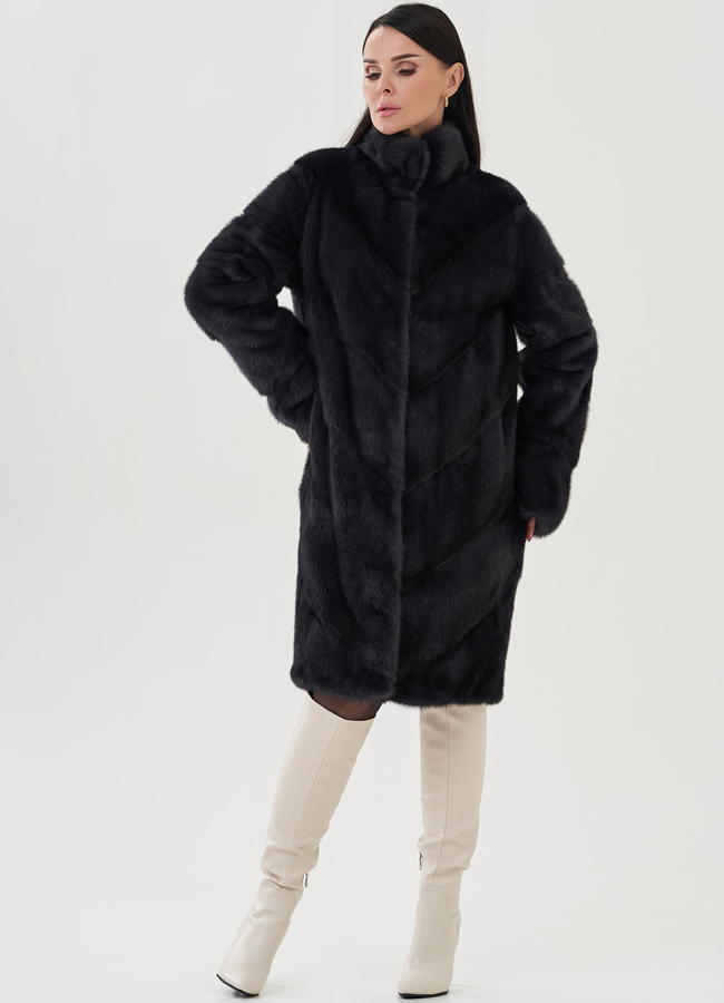 Норковая шуба с воротником стойка модель № 25017 универмаг малина