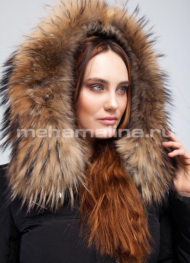 Пуховик с мехом енота модель № П-174 универмаг малина