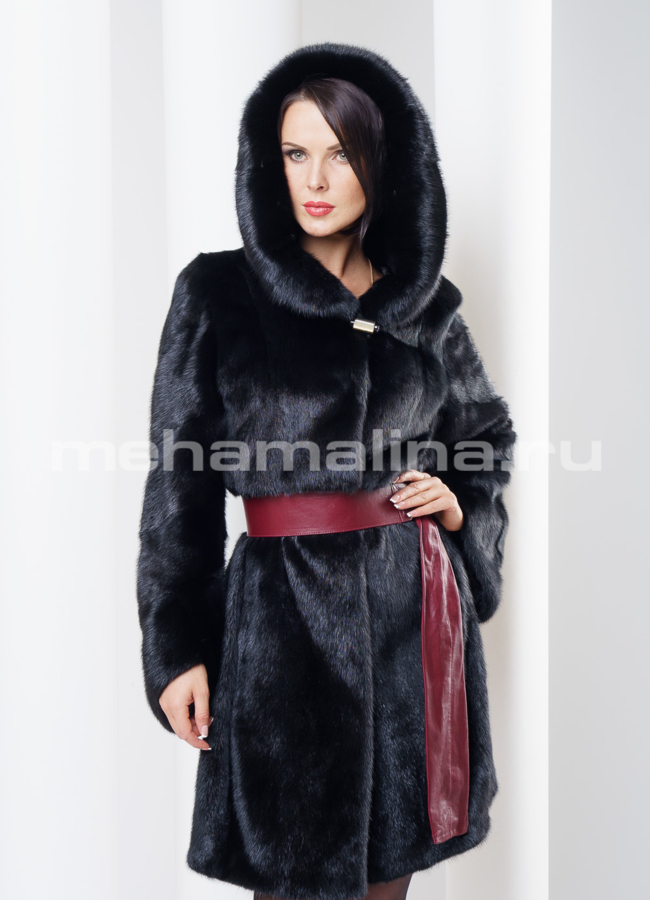 Шуба норка приталенная, с капюшоном модель № S-263 в рассрочку