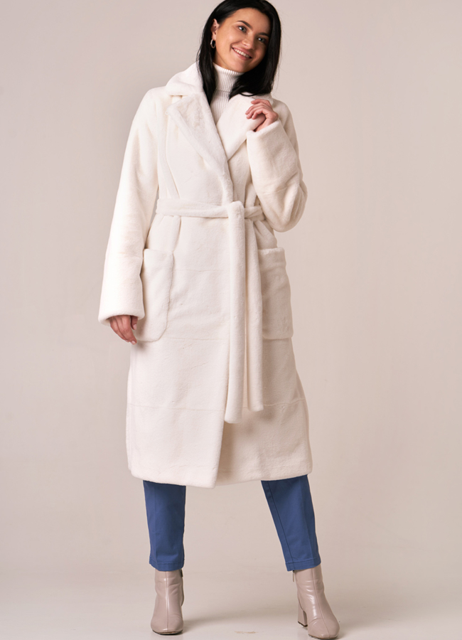 фото Белая шуба из искусственного меха модель № 75101