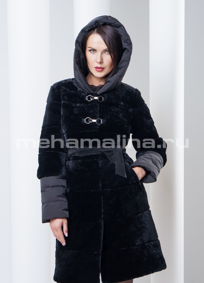 Шуба из мутона со съемными элементами модель № S-284 в кредит