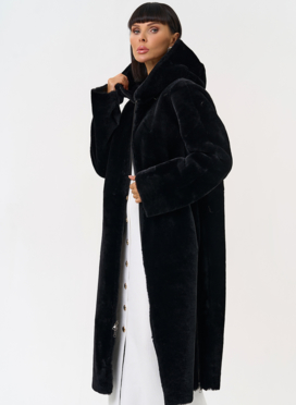 Натуральная двухсторонняя дубленка с капюшоном