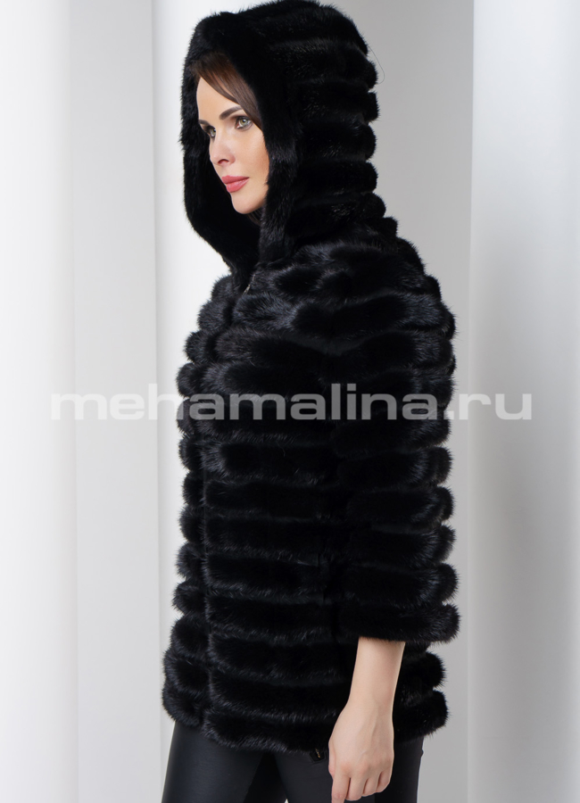 Жакет из норки с капюшоном модель № M-137 универмаг малина
