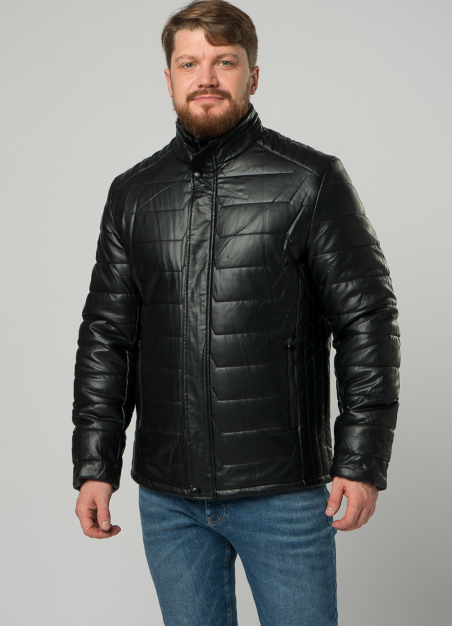 Мужской пуховик из эко кожи черного цвета модель № 21942 универмаг малина