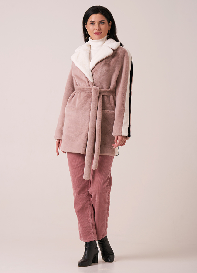 Шуба из искусственного меха с английским воротником на поясе модель № 1107 универмаг малина