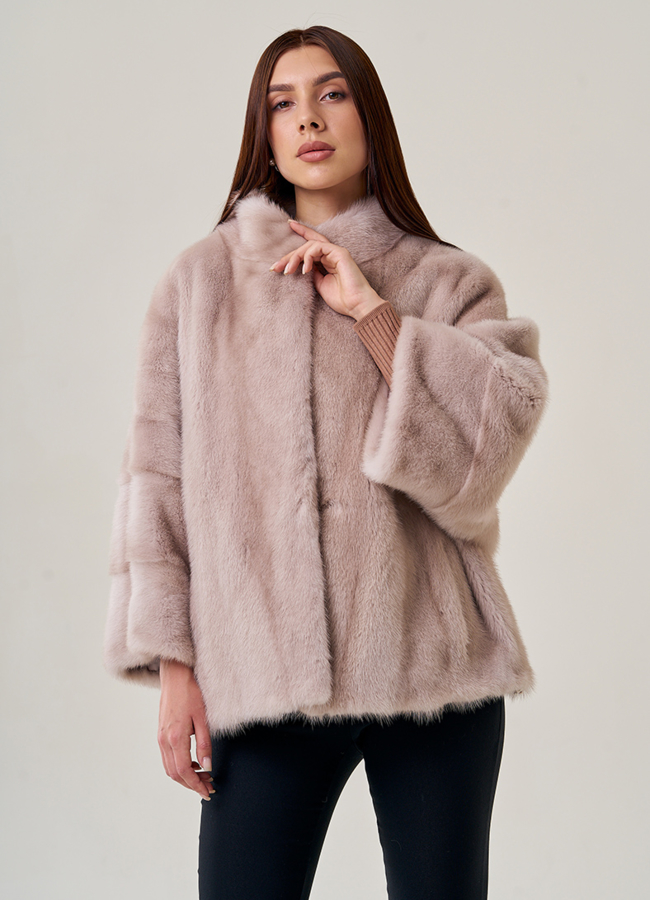 Куртка из норки в пудровом цвете модель № 78772 меха малина