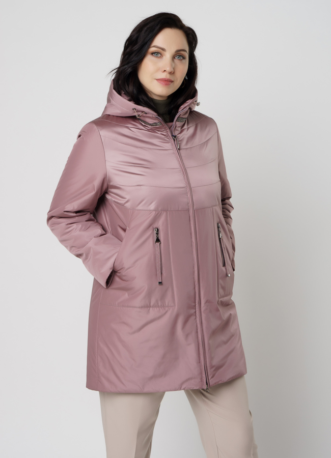 Полупальто женское розового цвета модель № 2001 меха малина