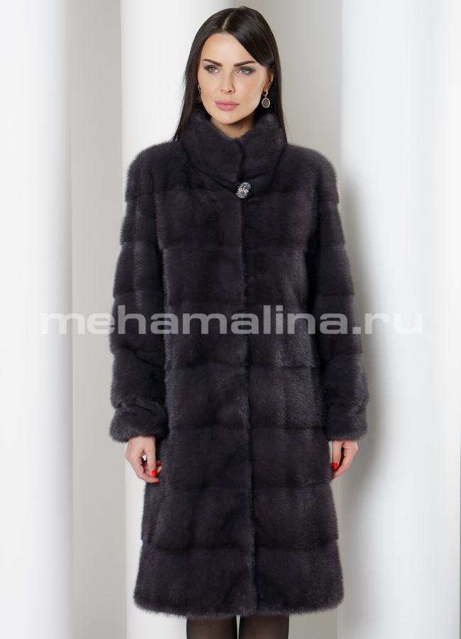 Норковая шуба поперечная в цвете графит со стойкой модель № S-780 универмаг малина