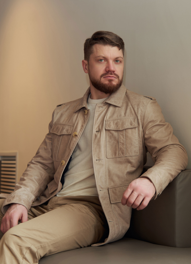 фото Мужская куртка из натуральной кожи на пуговицах модель № W812