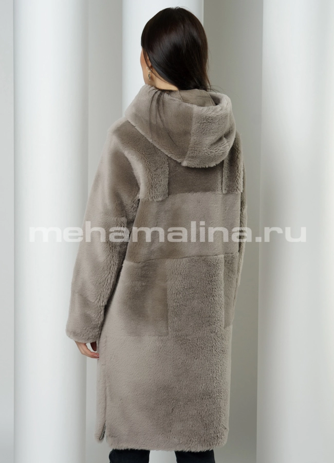 Пальто меховое на молнии с капюшоном модель № 88372 в кредит