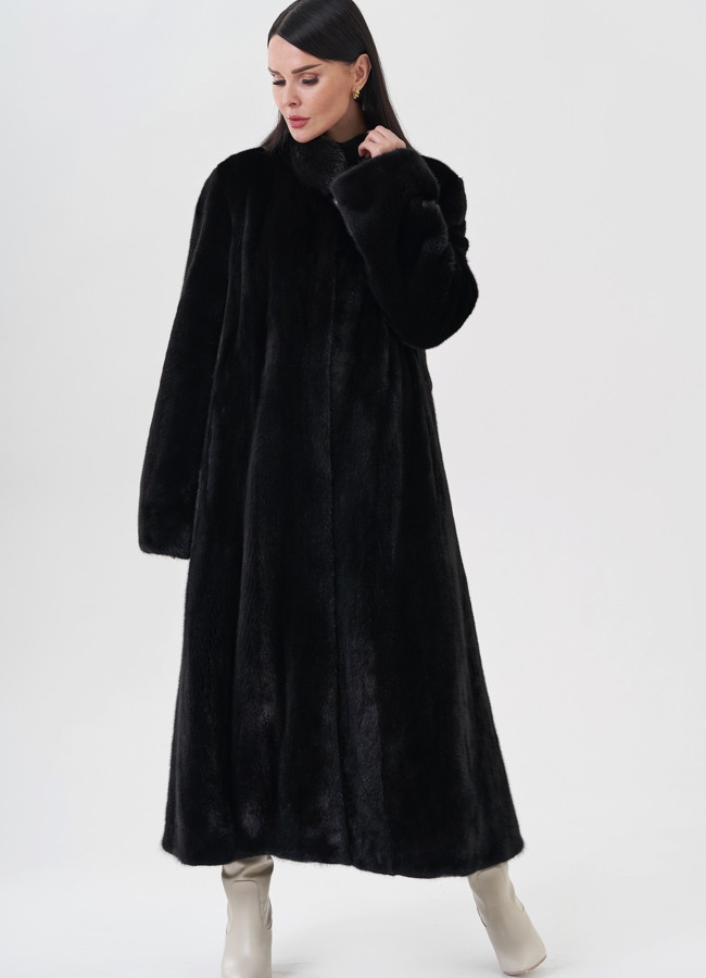 фото Норковая шуба черного цвета  модель № 24678