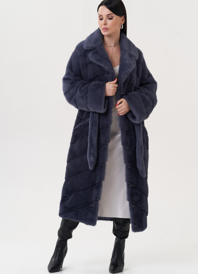 Шуба из меха норки с поясом модель № 26012 в рассрочку