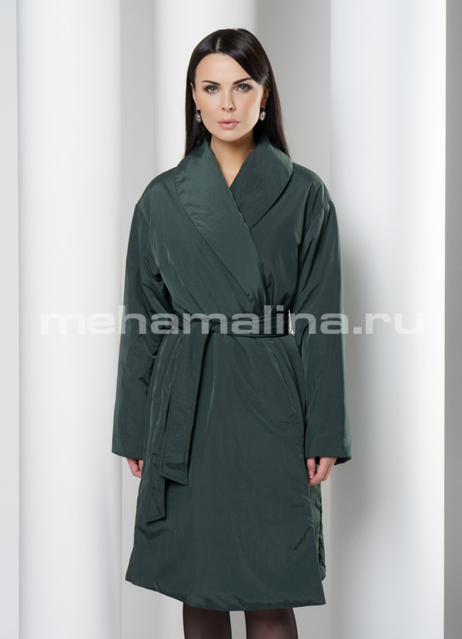 Пальто на запах в цвете изумруд модель № 11179 в рассрочку