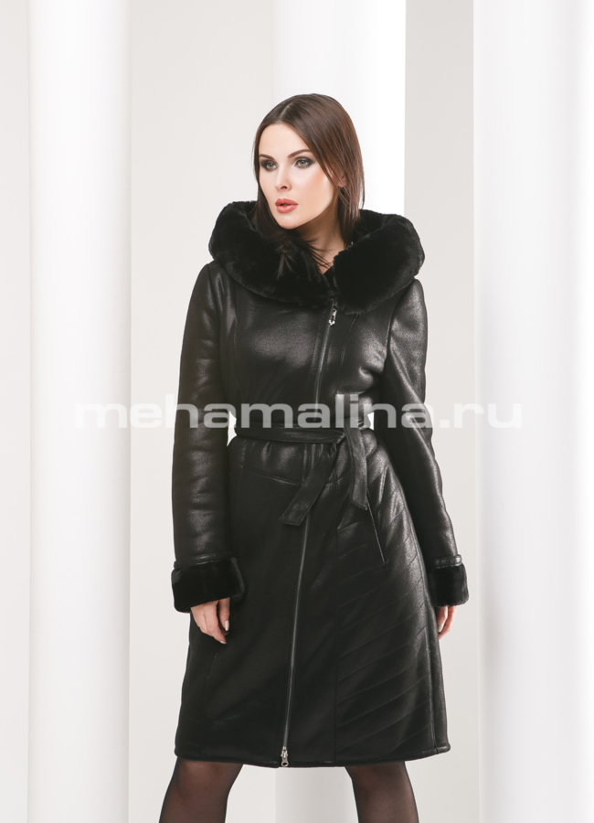 Дубленка  модель № D-165 меха малина