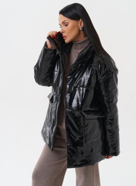 Куртка женская из эко кожи с капюшоном