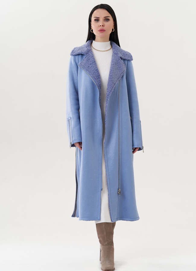 Дубленка из эко замши с английским воротником модель № 26728 в рассрочку