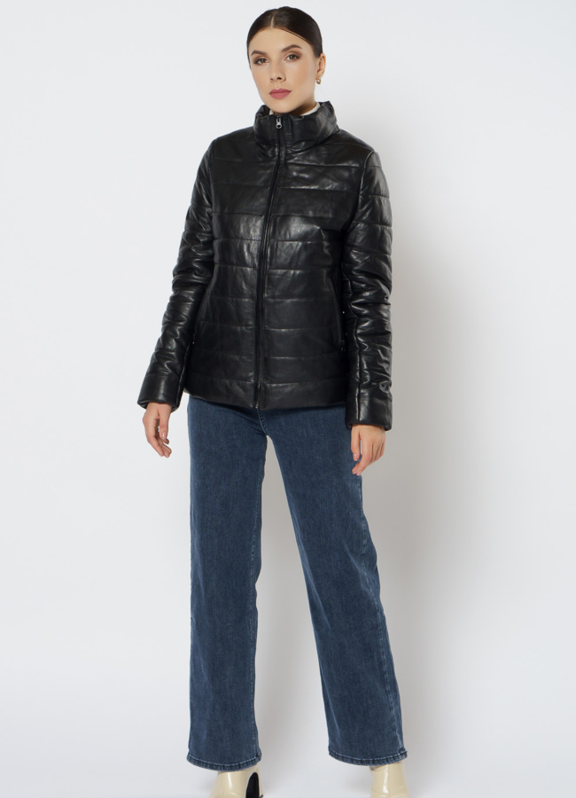 фото Утепленная кожаная куртка модель № 21605