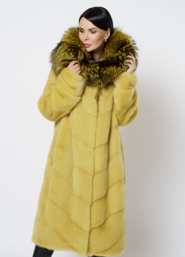 Шуба из норки желтого цвета модель № 1200 универмаг малина
