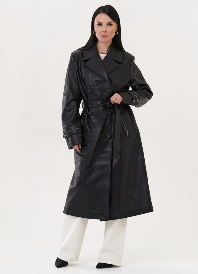 Плащ из натуральной кожи с английским воротником модель № 26953 в кредит