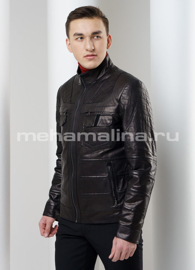 Кожаная куртка модель № KP-168 универмаг малина