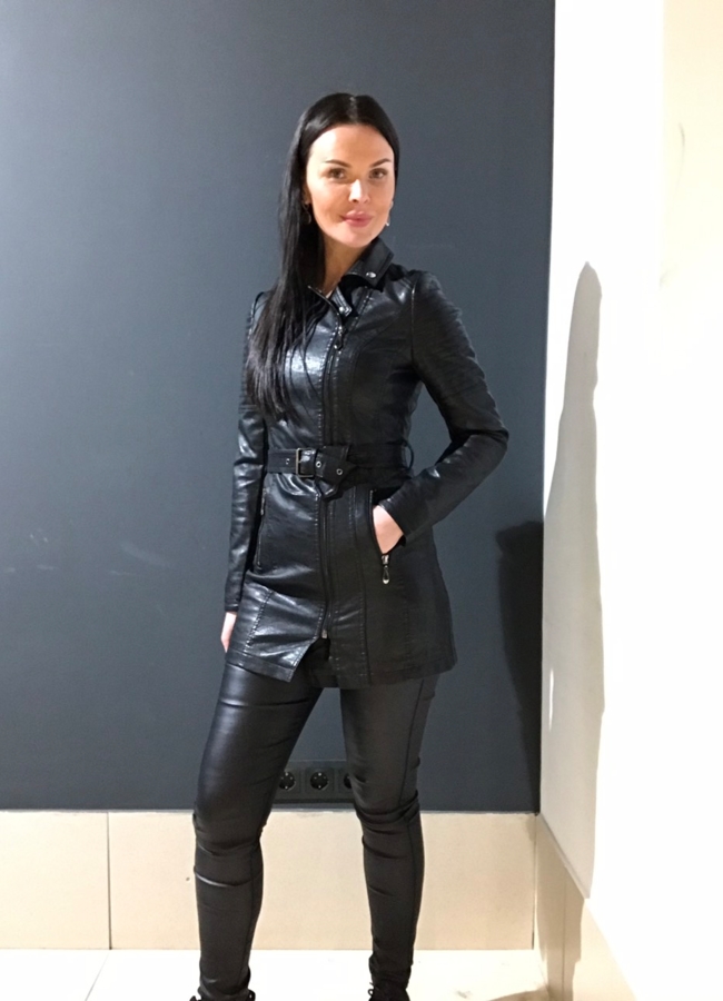 Куртка из эко кожи черного цвета  модель № 678 в кредит