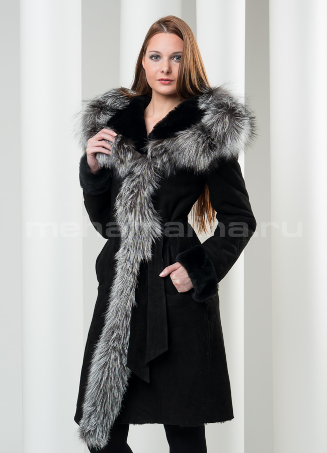 Дубленка на запах с чернобуркой модель № D-86 в рассрочку