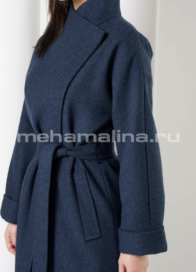 Пальто темно-синее с воротником, на кнопках, рукав 7/8 модель № 2463 универмаг малина