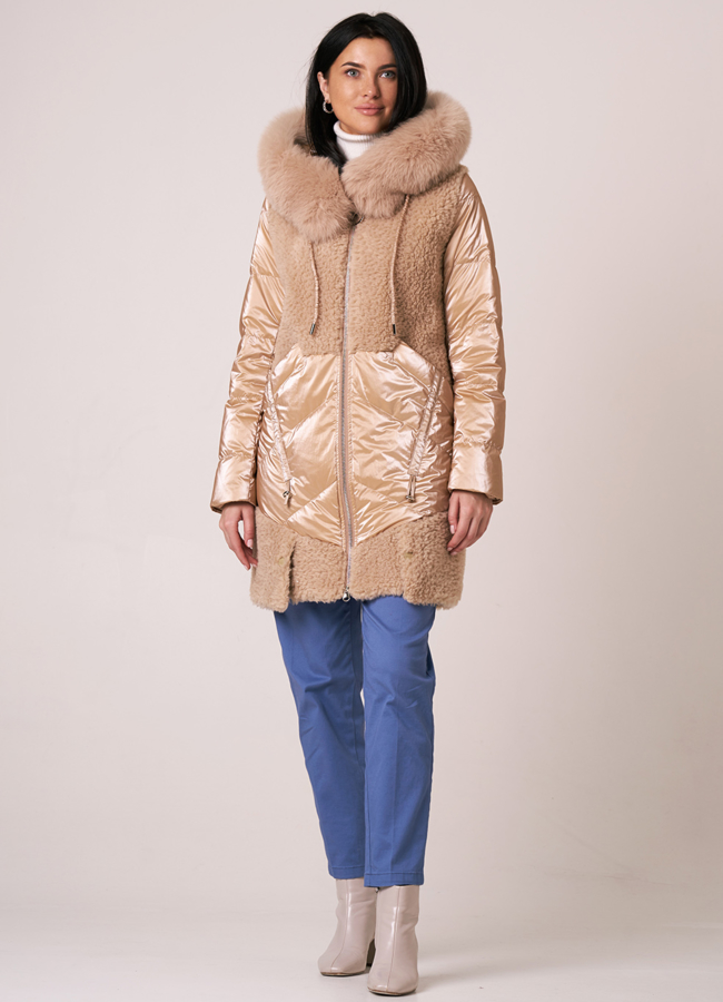 Пуховик с шерстью на молнии с капюшоном модель № 912-1 универмаг малина