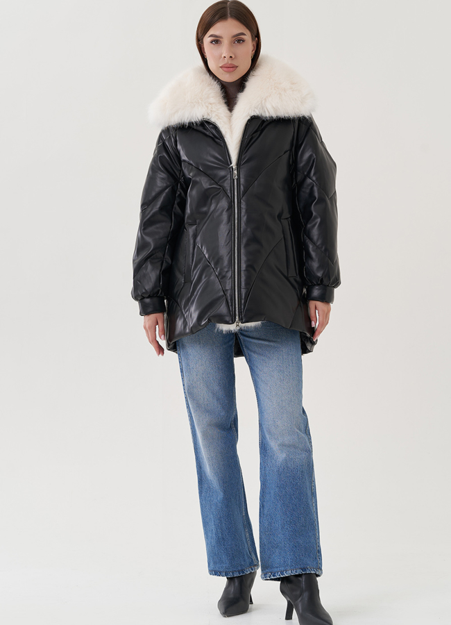 фото Куртка из эко кожи с воротником из искусственного меха модель № 25468