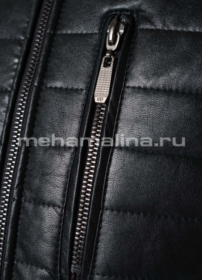 Куртка из эко кожи черного цвета на молнии модель № 607 в рассрочку