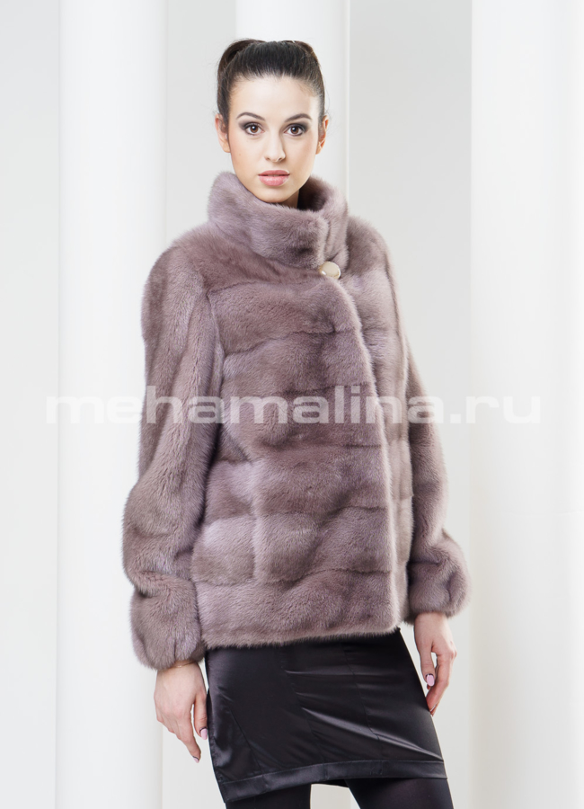 Укороченная норковая шуба модель № S-334 меха малина