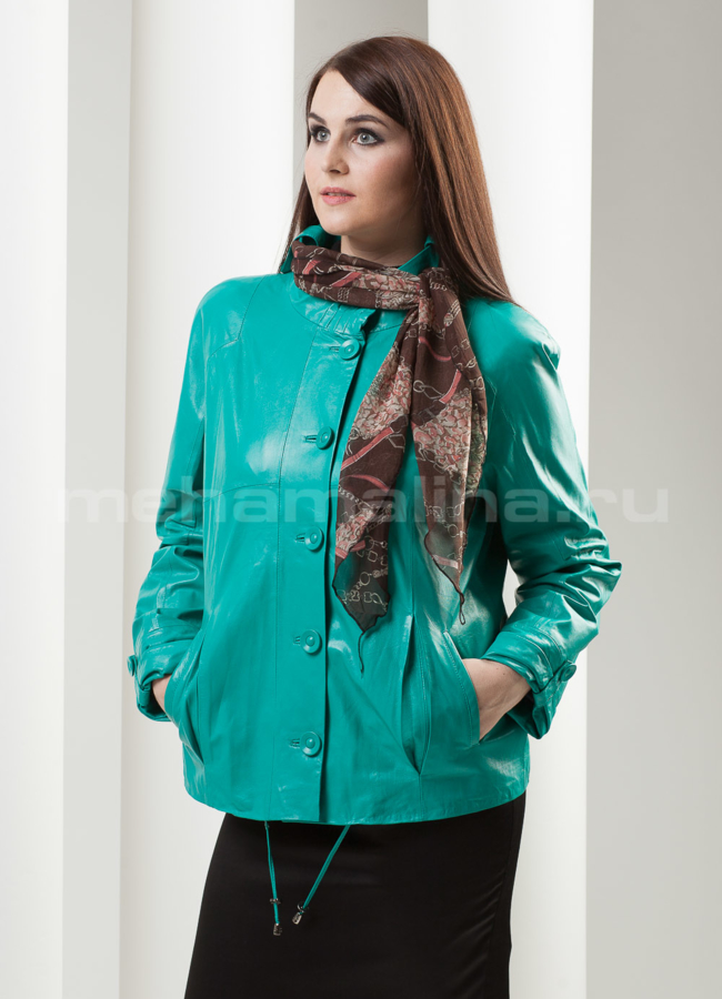 Кожаная куртка на пуговицах, с шарфом модель № K-167 в кредит