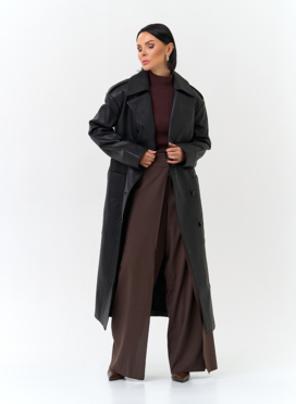 Женский плащ из натуральной кожи с поясом