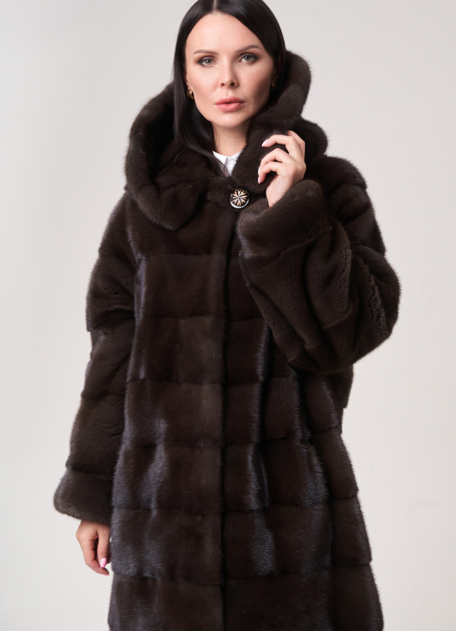 фото Шуба в цвете соболь с капюшоном модель № S-760