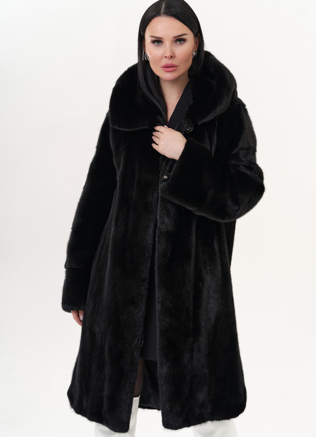 Норковая шуба черного цвета модель № 25606 универмаг малина