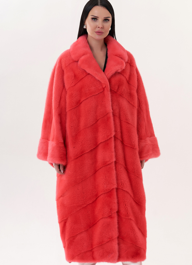 Шуба из норки с английским воротником модель № 26023 меха малина