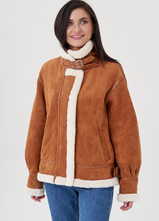 Дубленка женская  из эко замши  модель № 23953 универмаг малина