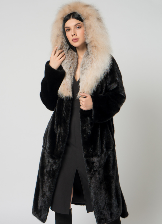 Шуба из скандинавской норки с рысью модель № 1501 универмаг малина