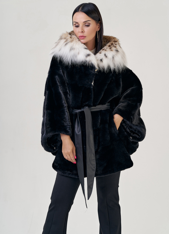 Шуба из норки с рысью модель № 78846 универмаг малина