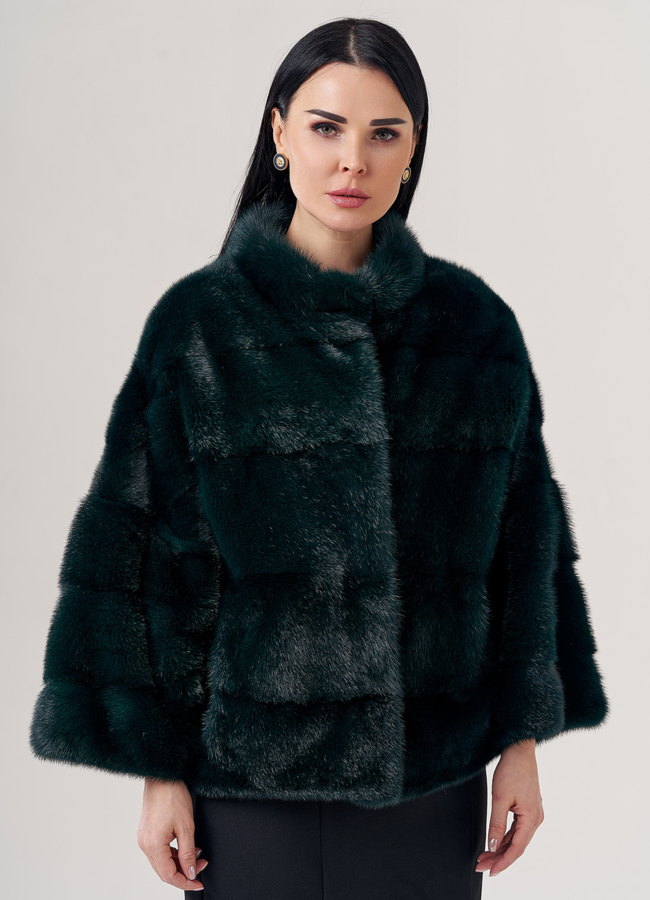 Короткая шуба из норки  модель № 23102 меха малина