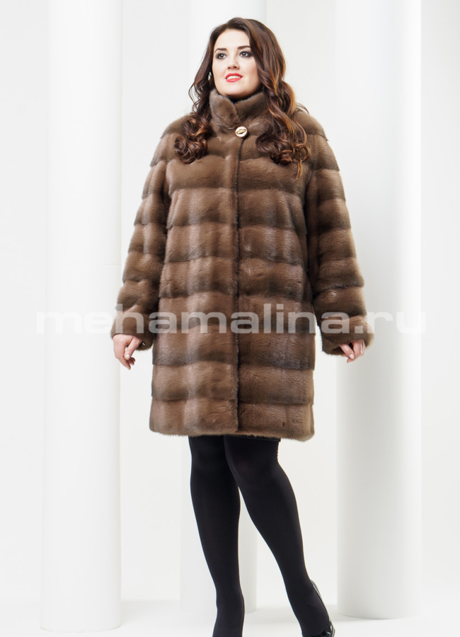 Шуба из норки цвет соболь модель № S-396 меха малина