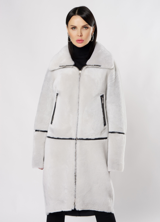 Двусторонняя дубленка с воротником стойкой модель № 3611 универмаг малина