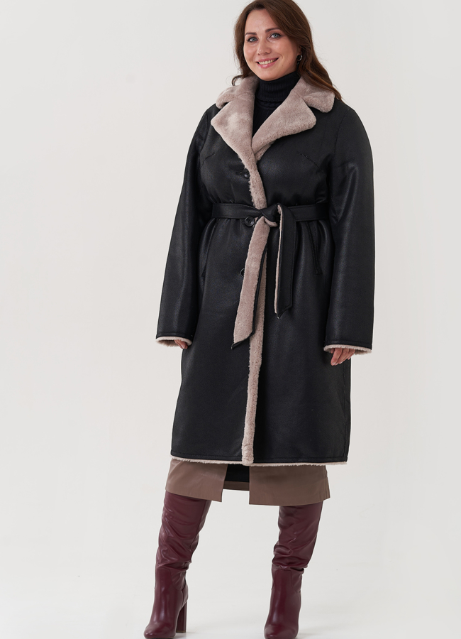 Двухсторонняя женская дубленка с английским воротником  модель № 82006 меха малина Двухсторонняя женская дубленка с английским воротником  модель № 82006 меха малина