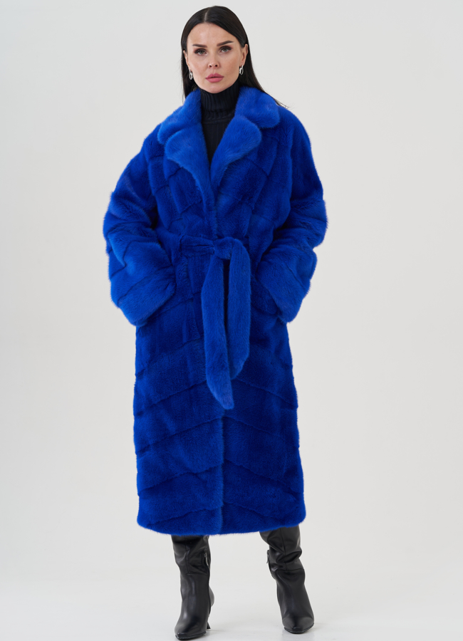 Шуба из норки синего цвета модель № 24824 универмаг малина