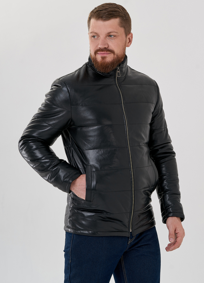 Утепленная кожаная куртка модель № 79189 универмаг малина