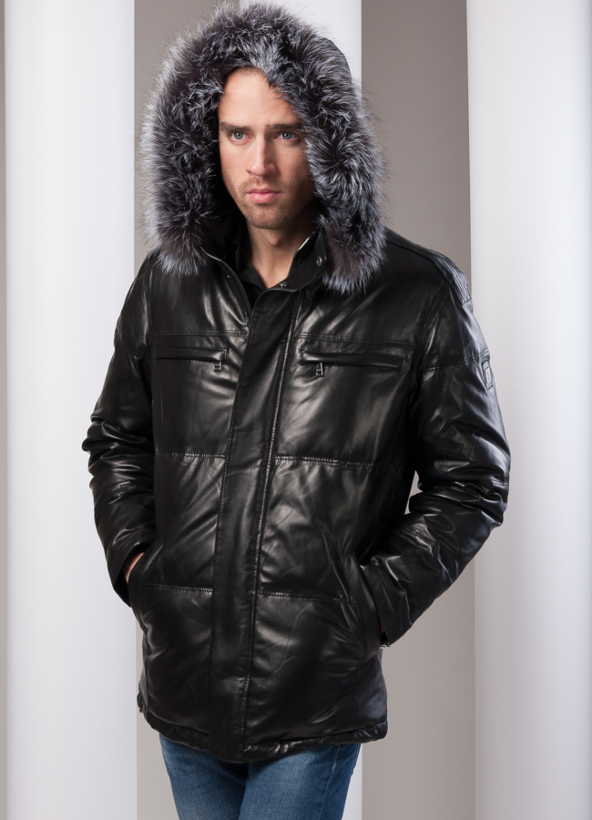 Кожаный пуховик модель № ПМ-43 в кредит