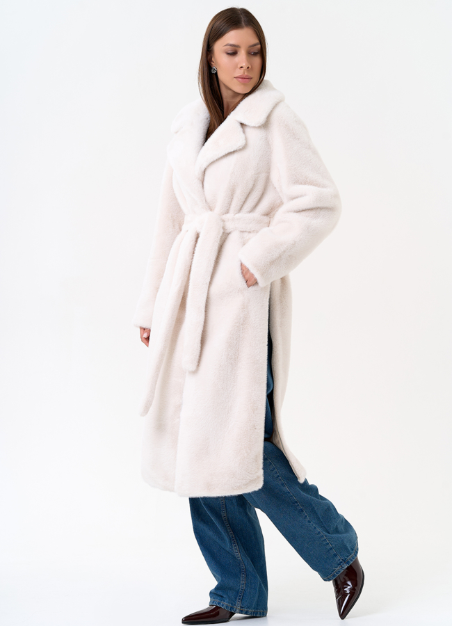 Женское пальто из эко меха с декоративными молниями модель № 31216 универмаг малина