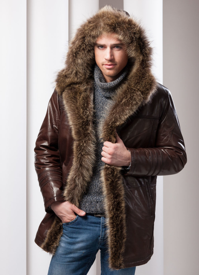 Дубленка мужская модель № DM-13 меха малина