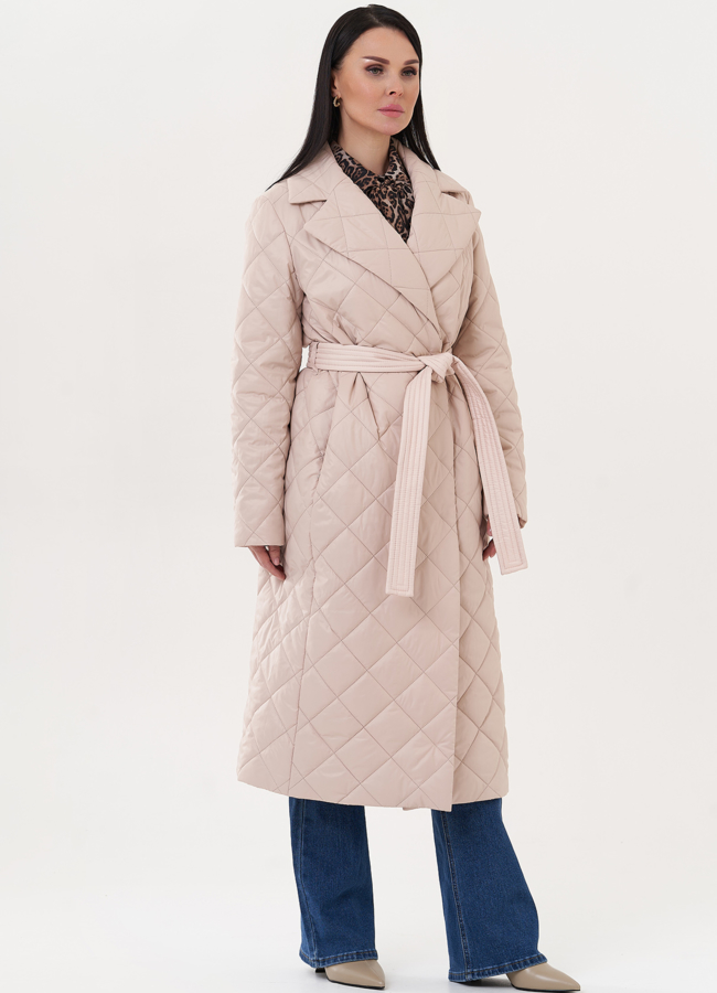 фото Стеганое пальто с поясом модель № 26875