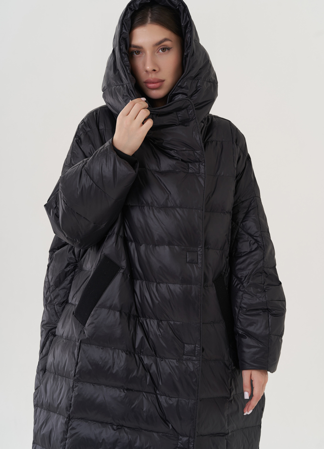 Пуховик оверсайз черного цвета  модель № 25955 универмаг малина